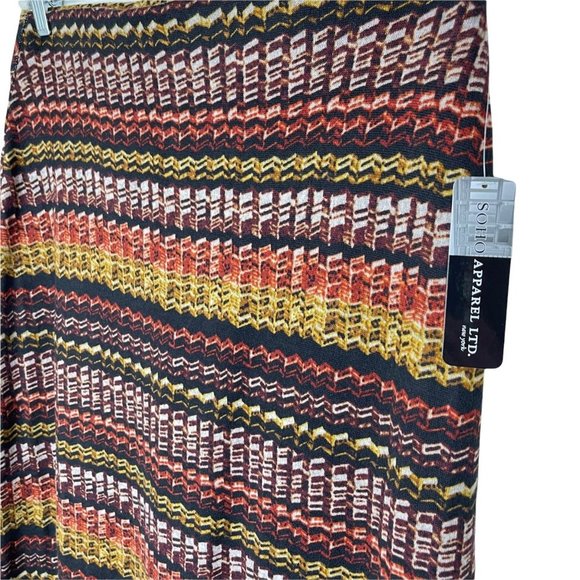 SOHO Apparel Ltd. Brown, Orange, Yellow Herringbone Boho Midi Skirt Size Medium - Picture 3 of 6